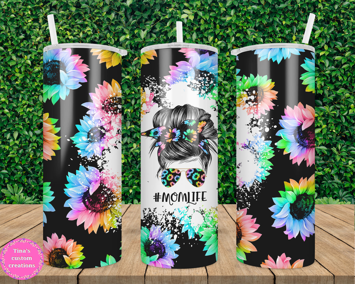 Rainbow Mom Life Leopard Print Sunflowers 20oz Tumbler