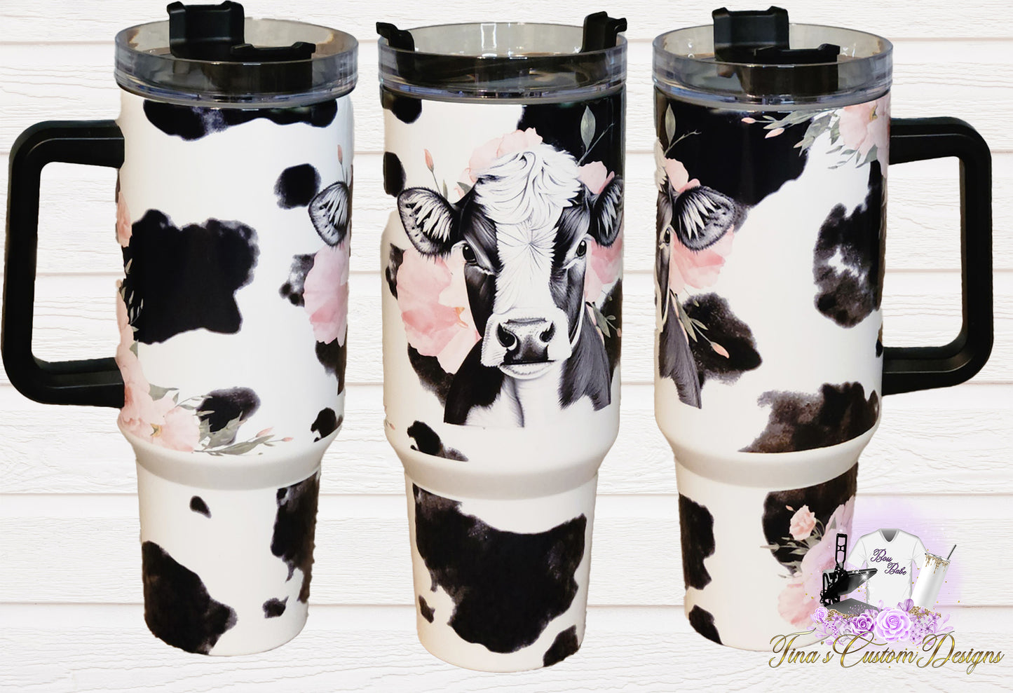 Cute cow, floral 40oz Tumbler